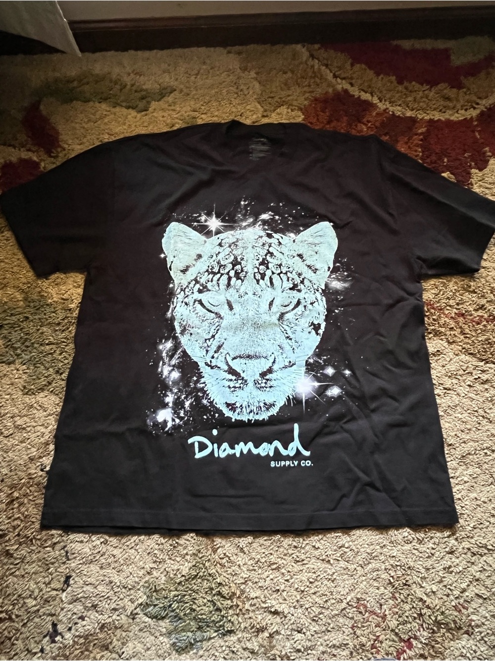 UNRELEASED Diamond Supply Co. Black Tee with Teal Leopard Graphic